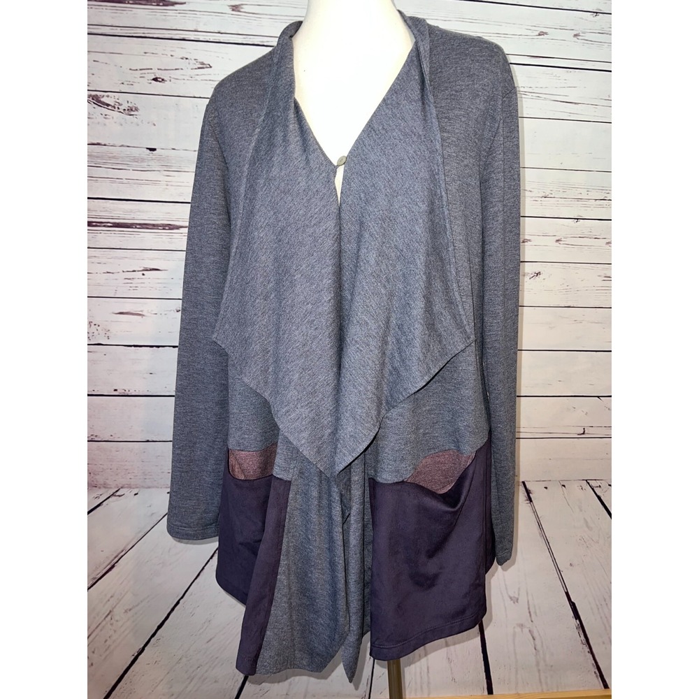 LOGO Lounge‎ Lori Goldstein Cardigan Sweater Large Knit Waterfall Draped Front